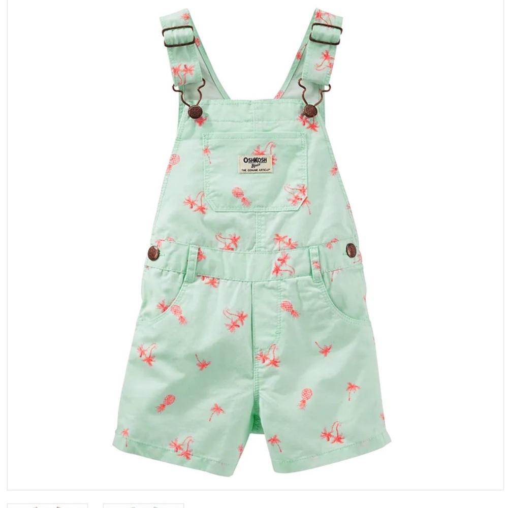 Oshkosh B’Gosh Shortalls Size 12 Months Pineapples Palm‎ Trees Cool Mint Summer